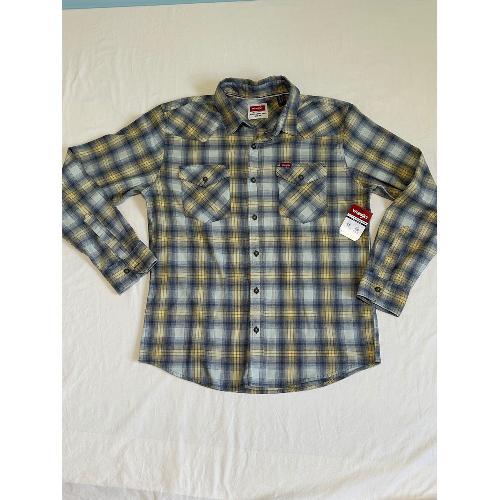 Wrangler‎ Five Star Premium Mens Plaid Western Shirt cowboy plaid Long Sleeve M